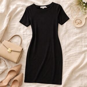 Velvet Torch Black Short Sleeve Dress Size Large Classic Minimal LBD Stretch